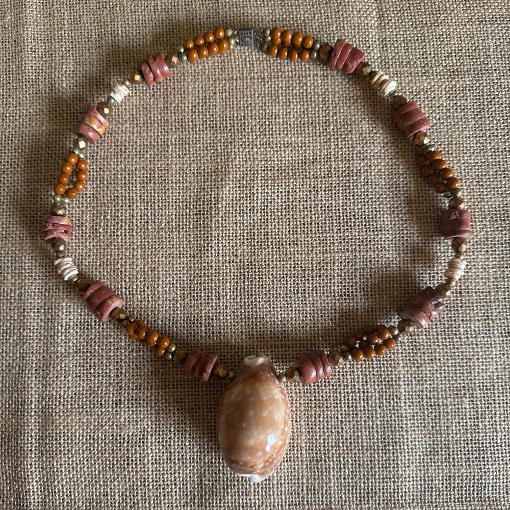 Boho Cowrie Shell Beaded Necklace Handmade Box Clasp ~24” Sea